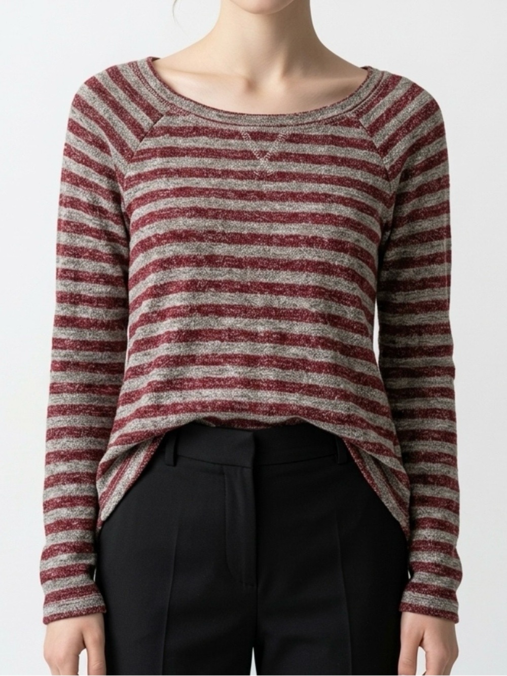 MOSSIMO Supply Co. Hi-Low Maroon and Light Gray Striped Sweater